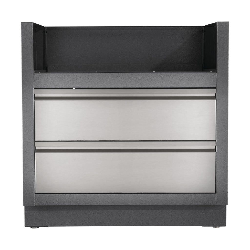 Built-in grill cabinet, dark gray with open storage and two front panels