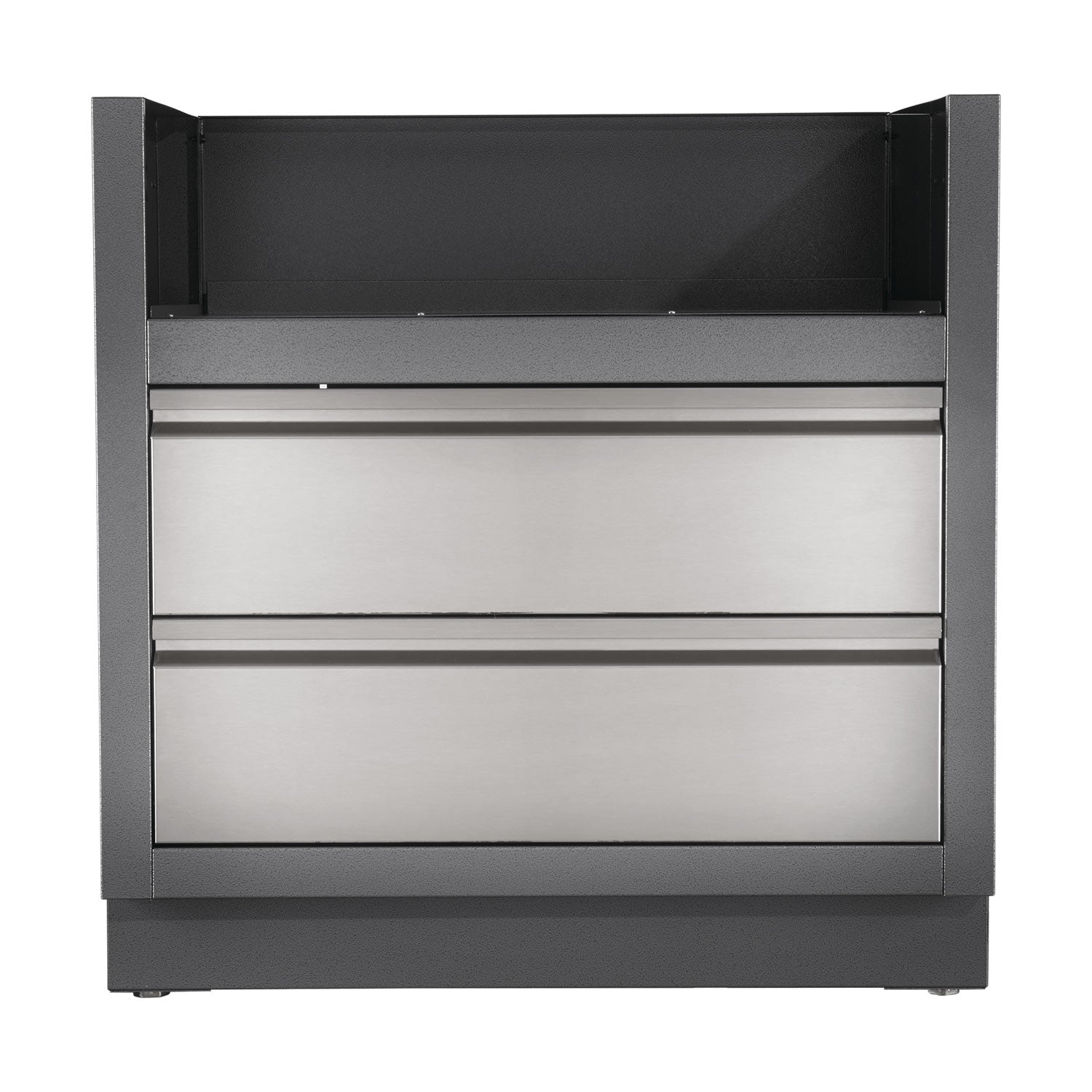 Built-in grill cabinet, dark gray with open storage and two front panels