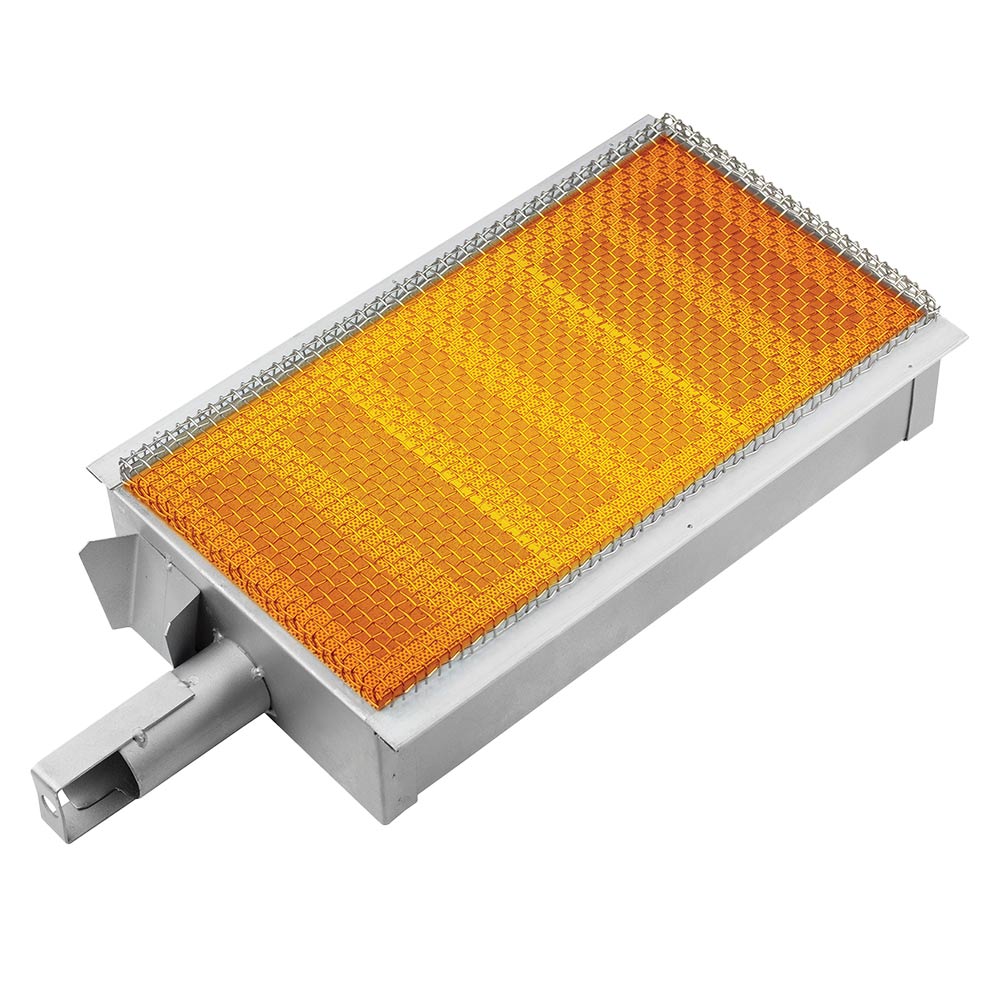 Infrared sear burner with metal housing and orange ceramic heat grid