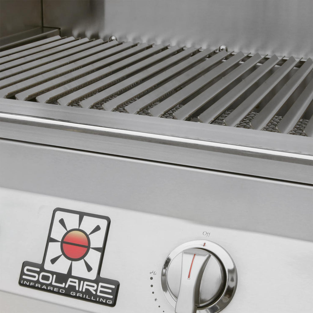 Solaire infrared grill badge and stainless temperature knob on control panel
