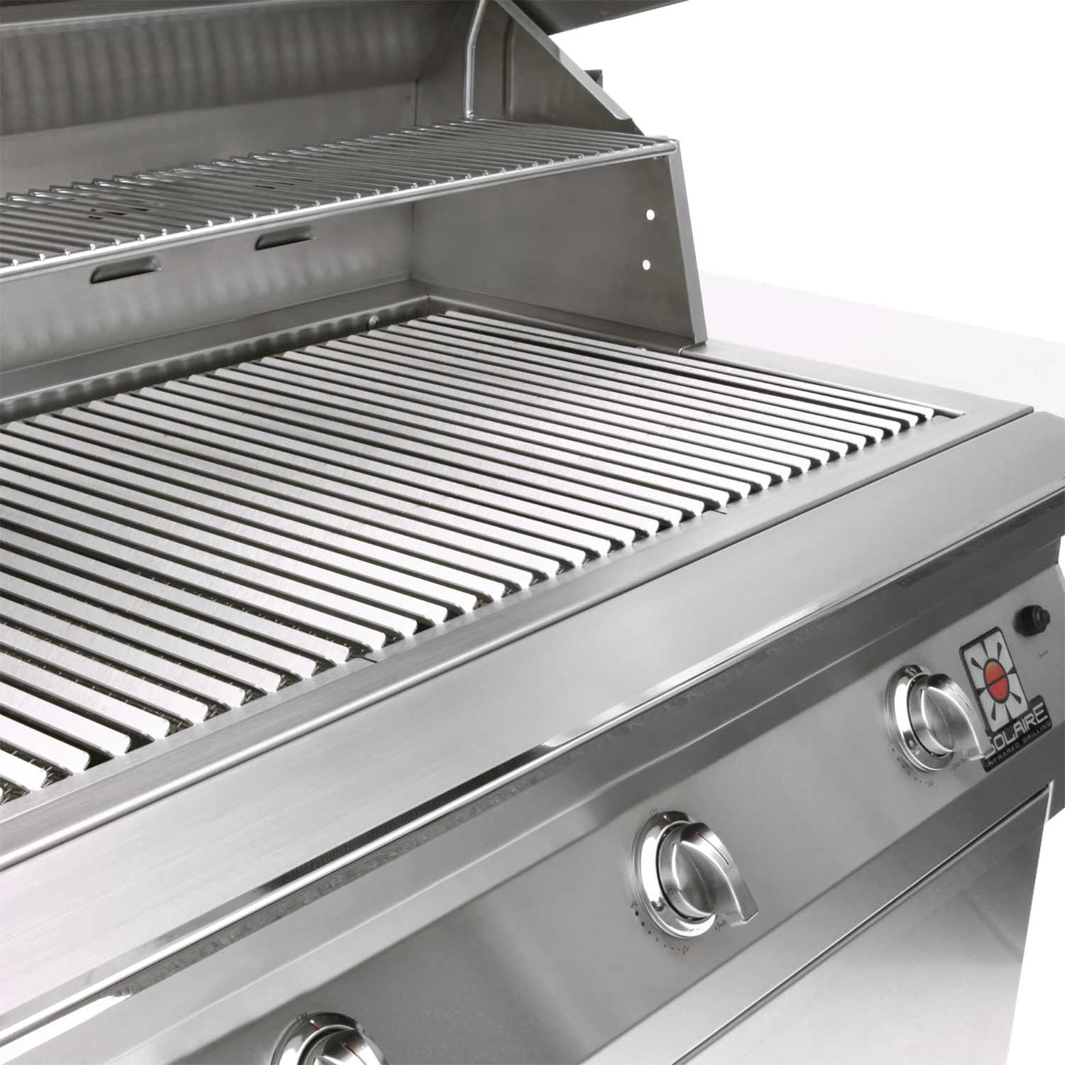 Stainless steel grill cooking grates with ribbed burner bars and side shield