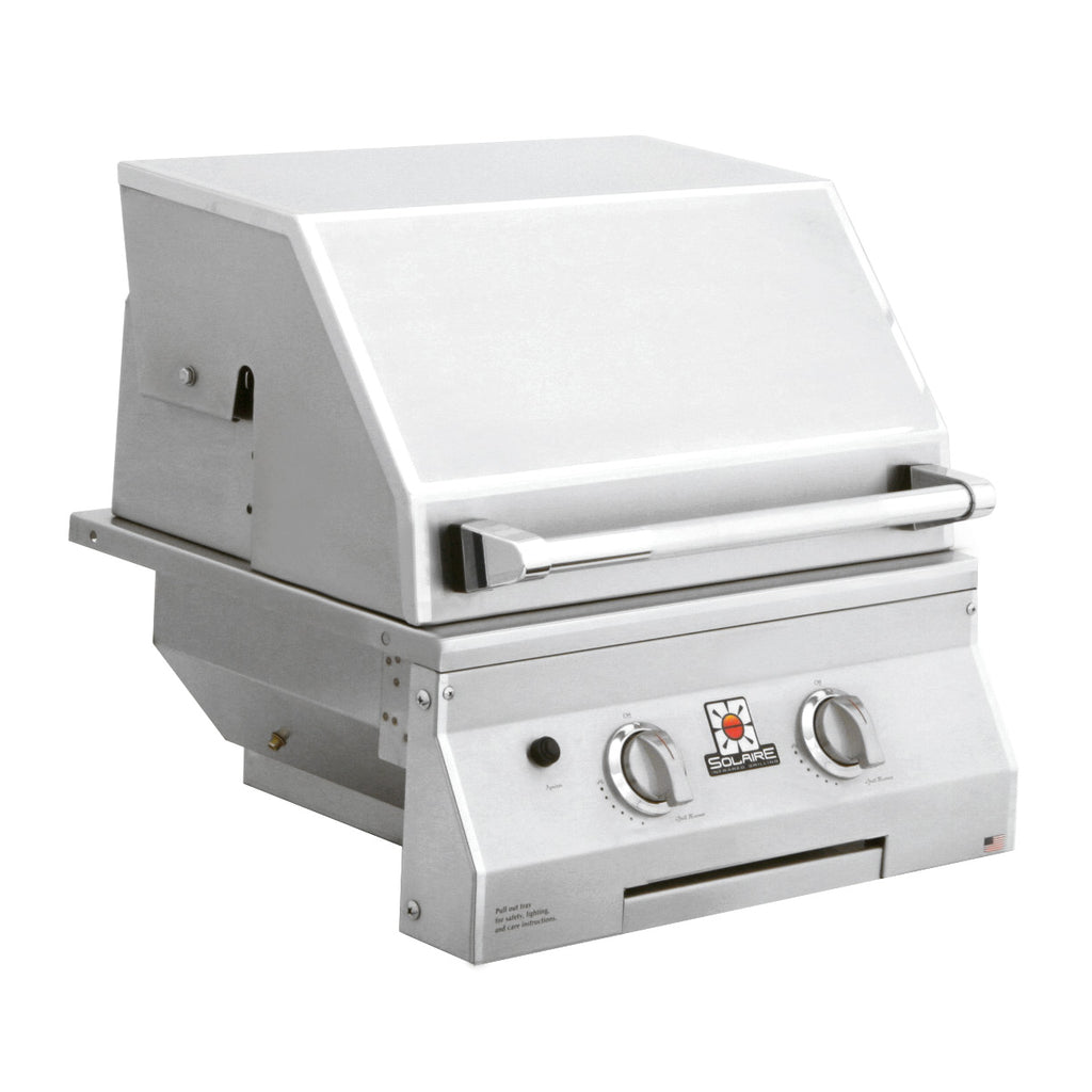 Built-in 21-inch grill with open control panel, stainless steel body, front knobs
