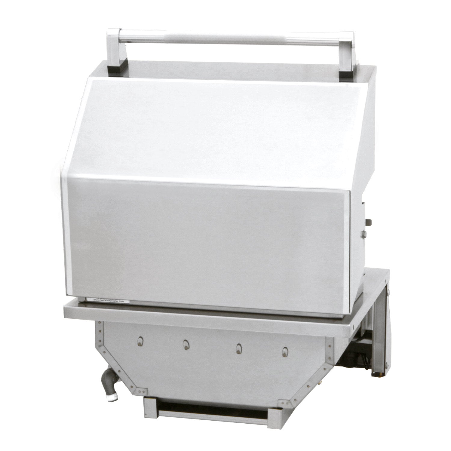 Built-in grill with closed lid, stainless steel body, front legs and side panel