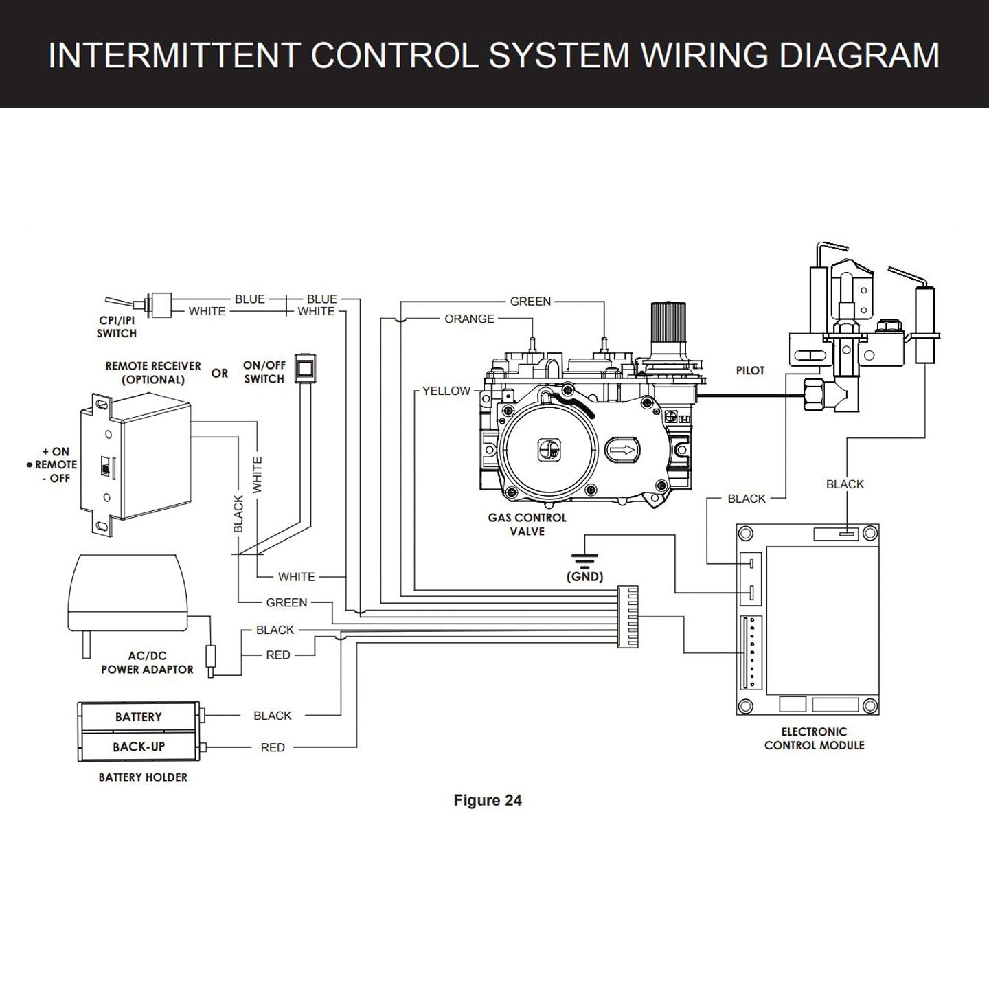 Intermittent control wiring diagram for electronic module with labeled leads