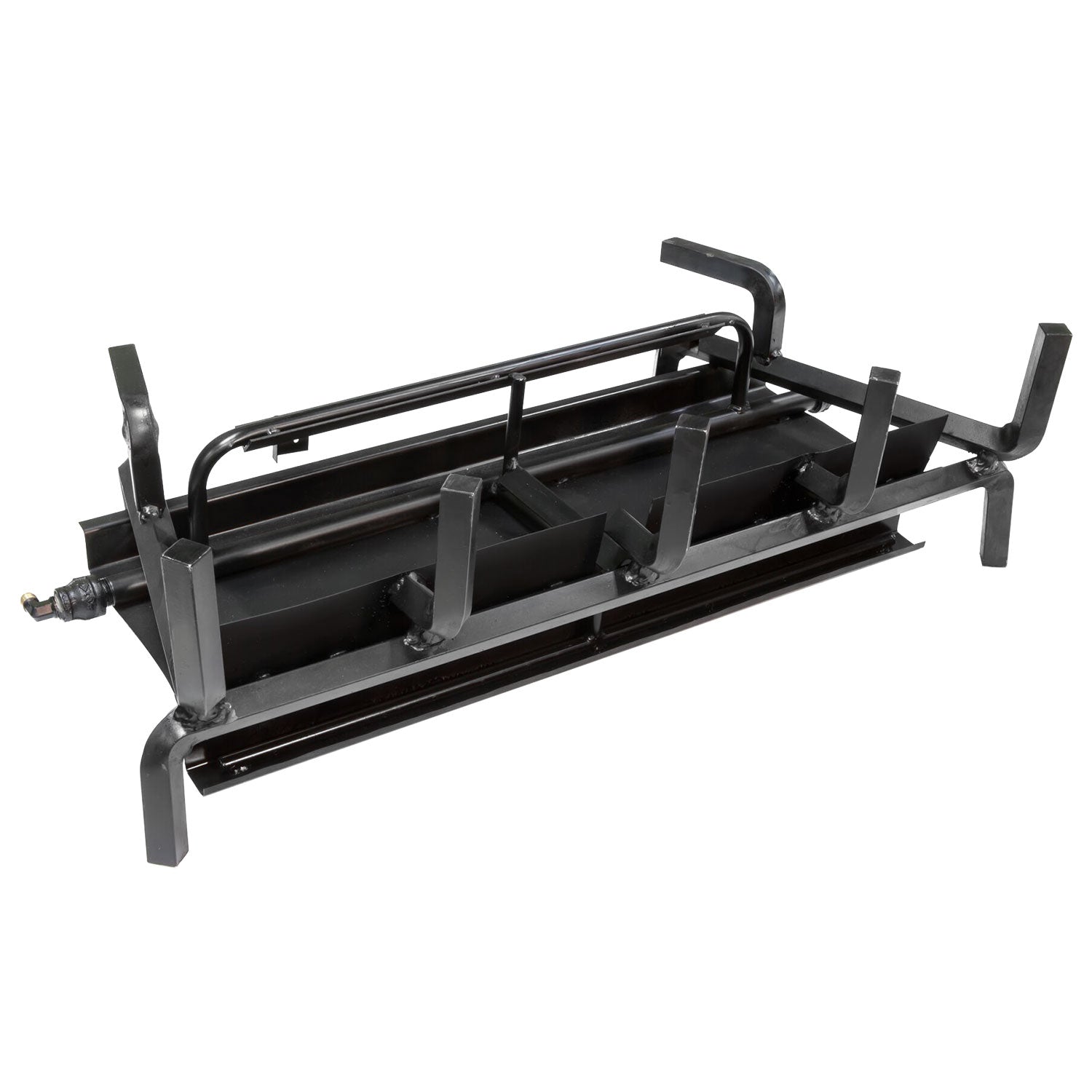 Jumbo burner system with black metal frame and burner grates