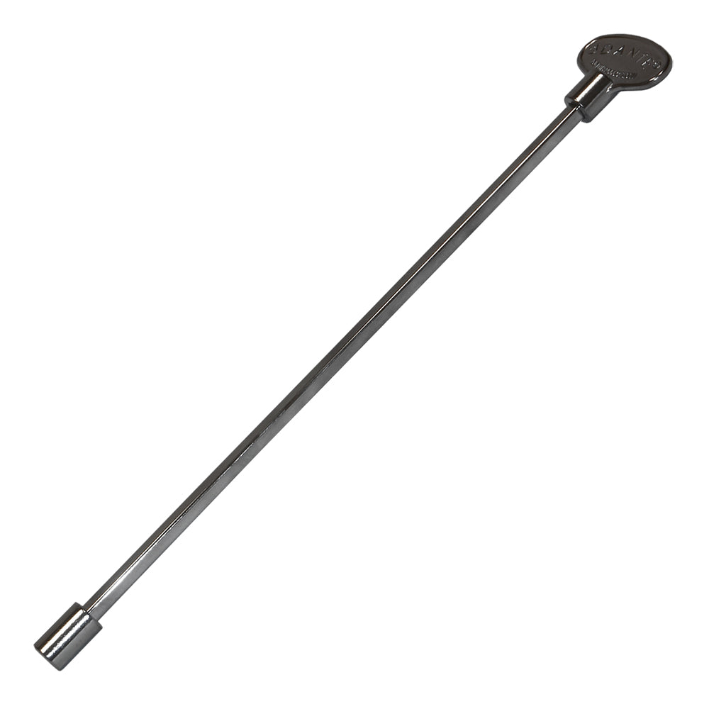 Polished chrome valve key with long shaft and circular end key, 12-inch length