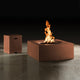 Onyx square outdoor fire table with burning flame and side access cabinet