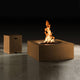 Copper square outdoor fire table with burning flame and side access cabinet