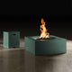 Square concrete fire table with flame, seafoam green finish