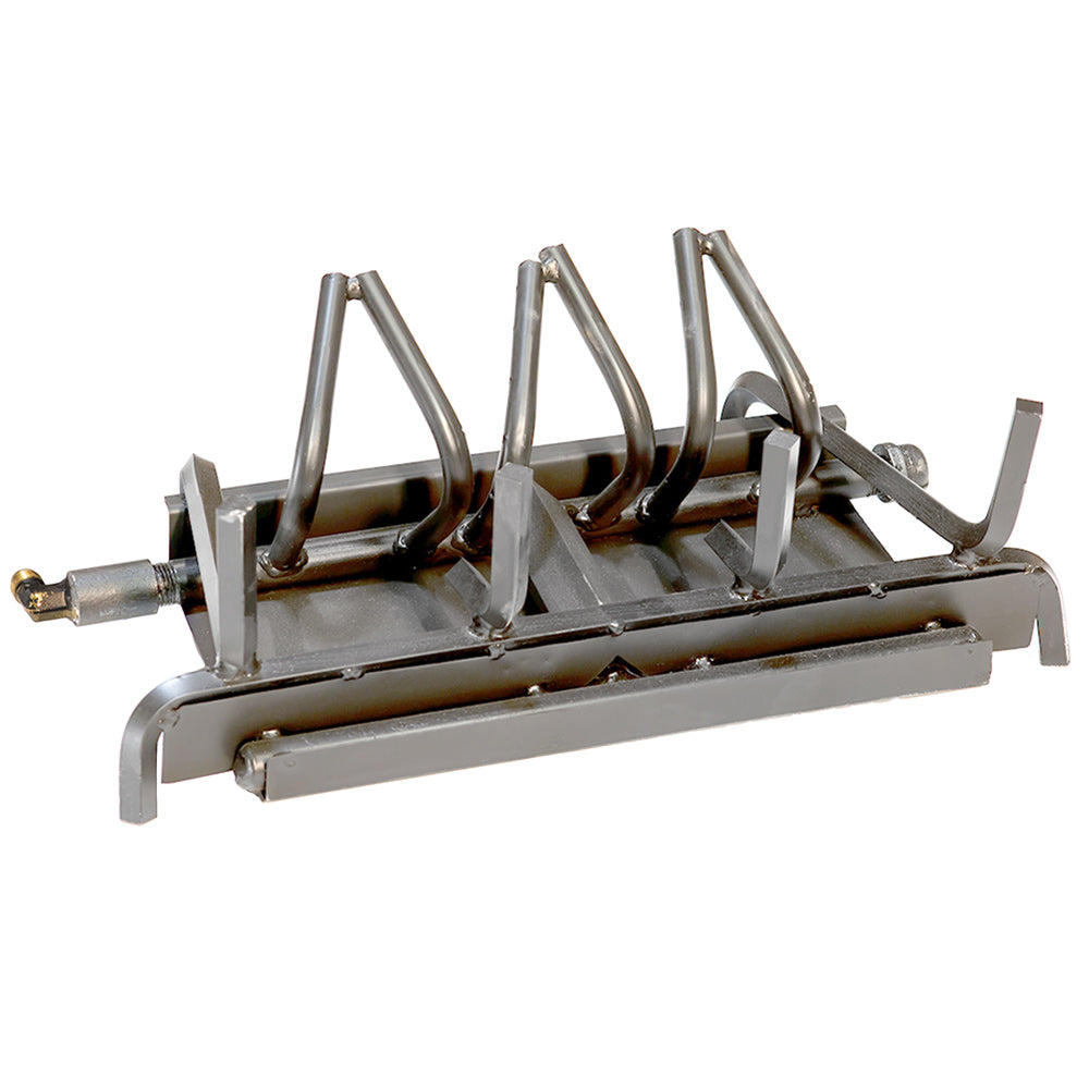 Stainless steel gas burner assembly with metal supports and control valve fitting