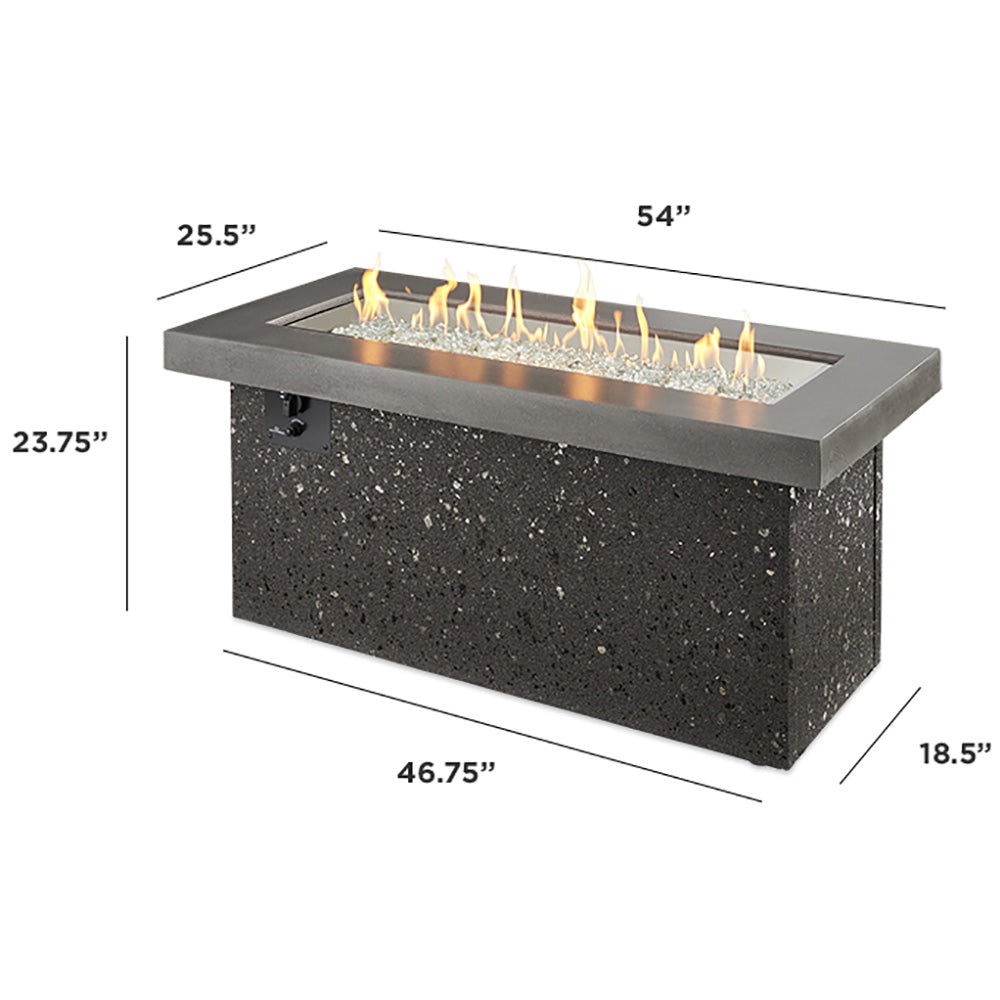 Outdoor fire pit dimensions: 54 in long, 25.5 in wide, 18.5 in high