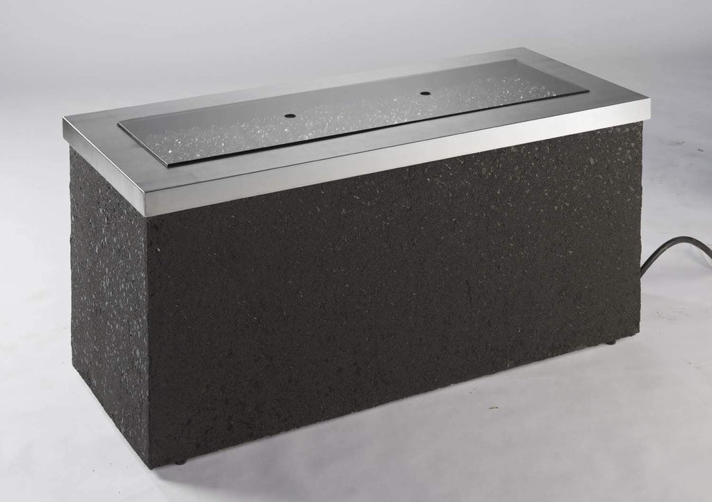 Rectangular gray burner cover with dark stone body and stainless metal top