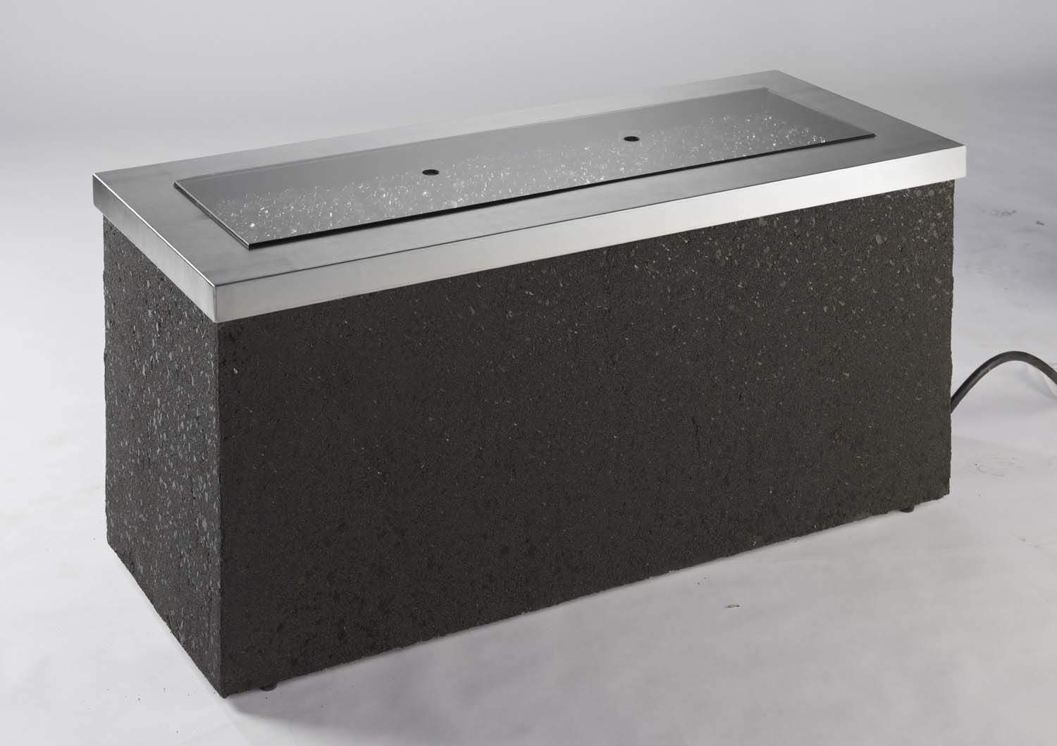 Rectangular gray burner cover with dark stone body and stainless metal top