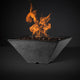 Square fire pit with flames, gray speckled finish
