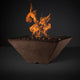 Square fire pit with burning flames in speckled dark gray finish