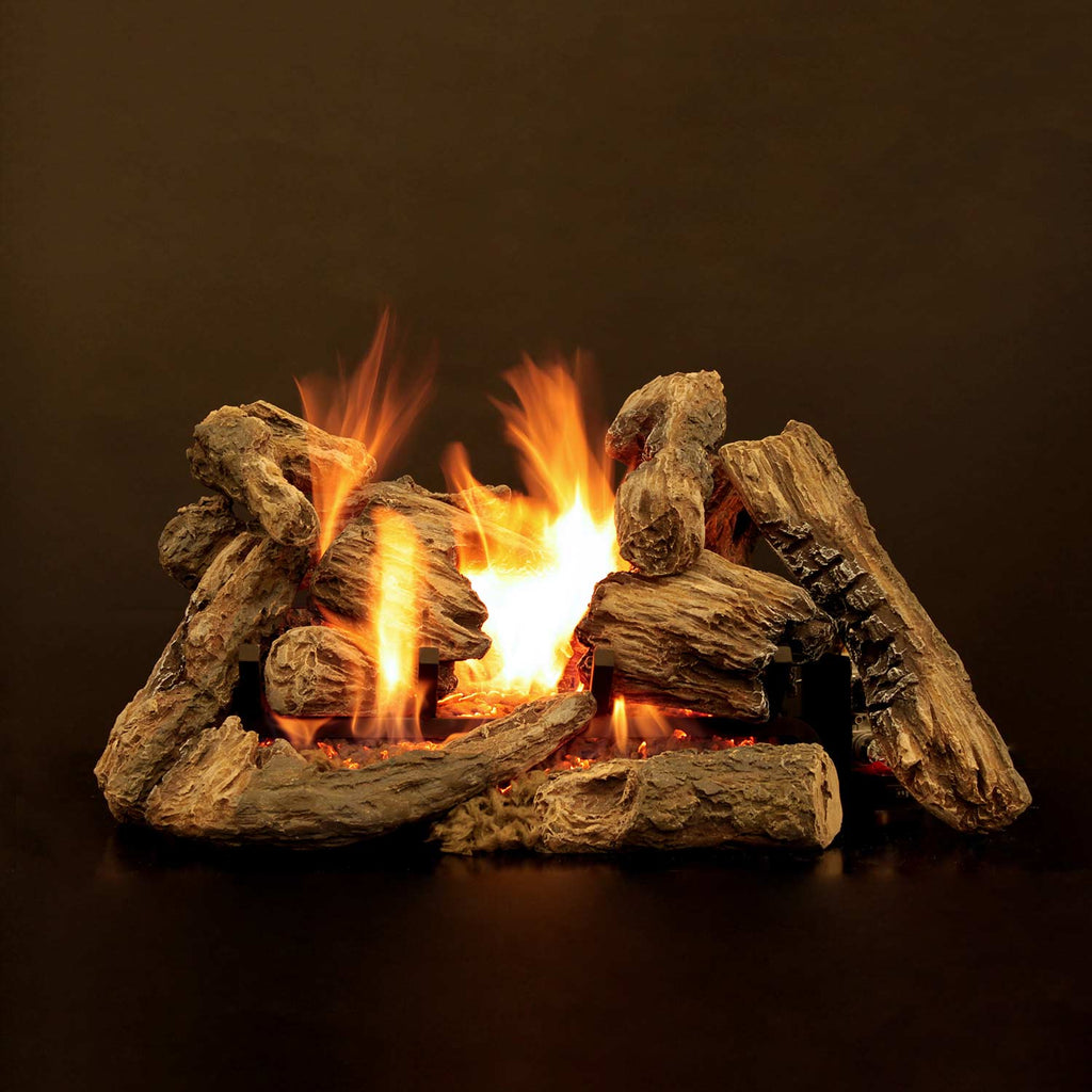 Ceramic fiber fireplace gas log set with realistic wood logs and active flames