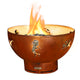 Copper gas fire pit bowl with Kokopelli cutout and flames