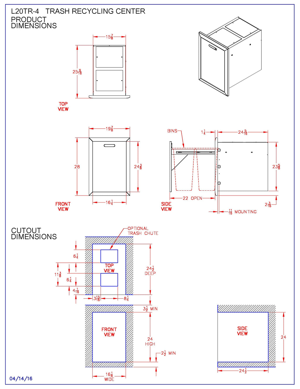 Lynx Ventana Trash and Recycle Bin Drawer, 19.25x28-Inch