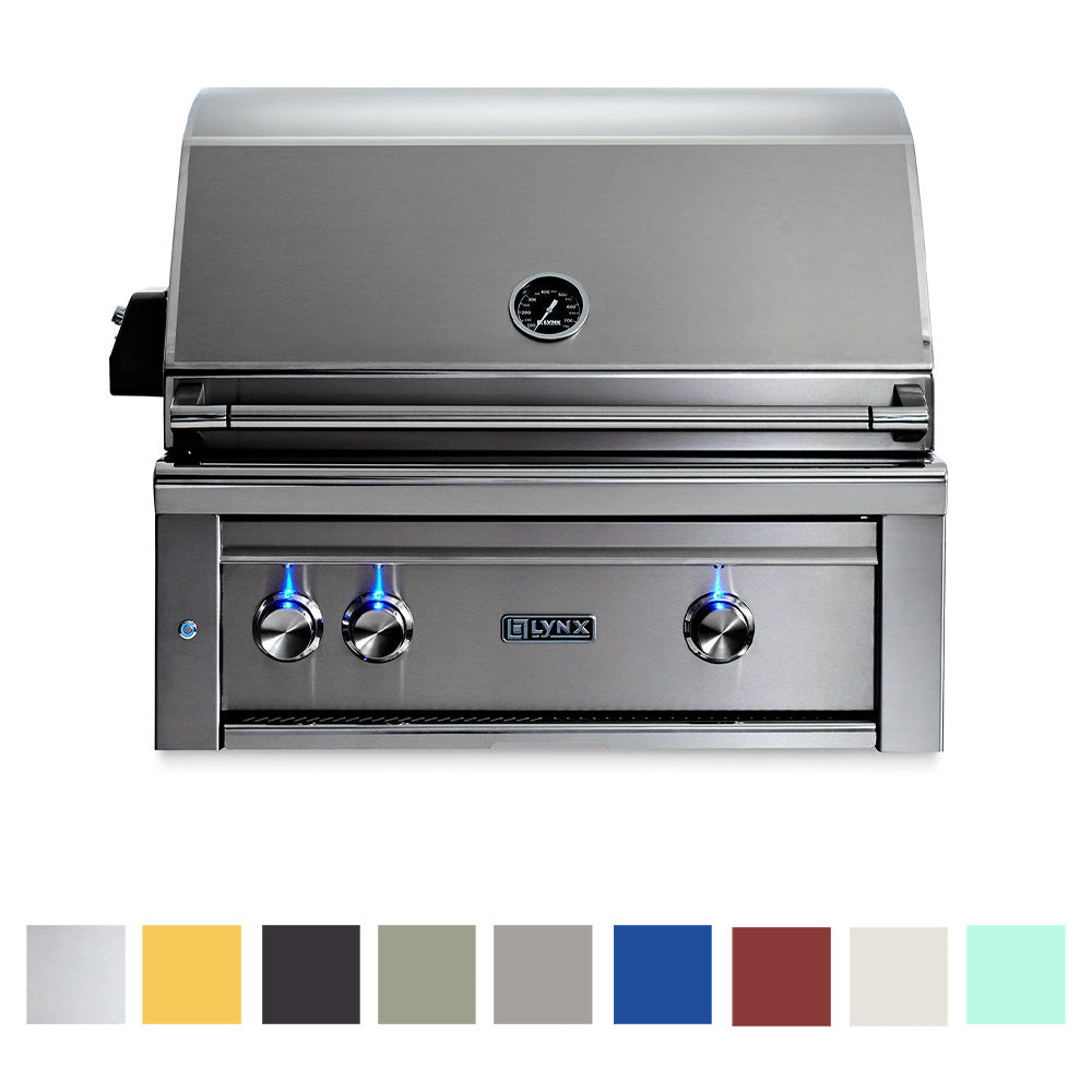 Built-in gas grill with stainless control panel and front burner knobs