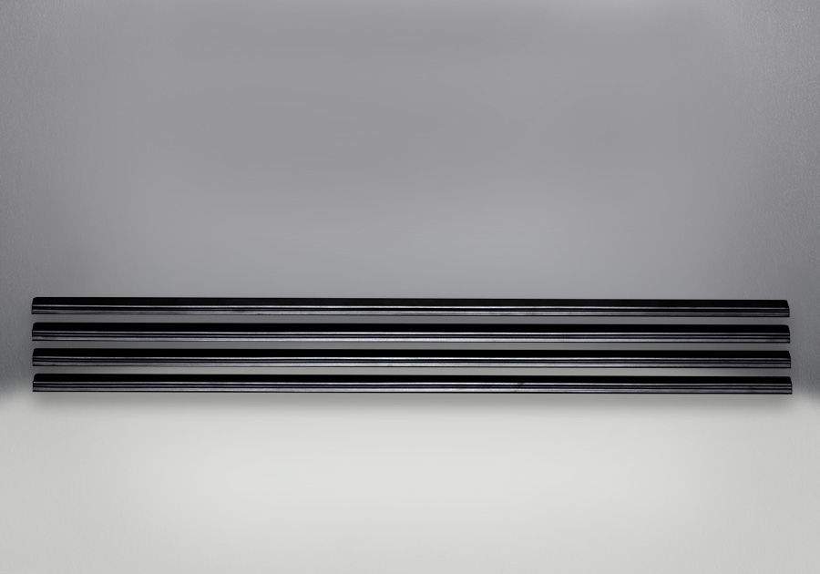 Painted black louvre vent grille with horizontal metal slats