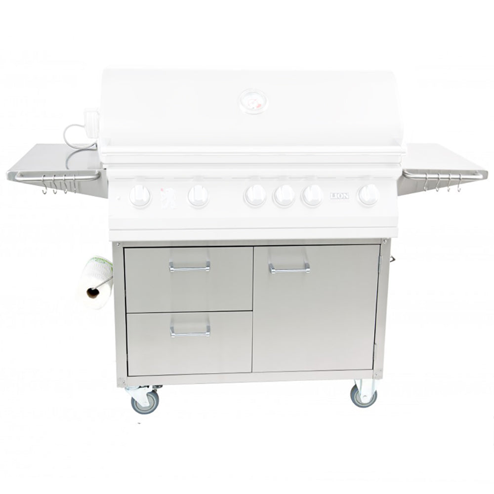 40-inch BBQ grill cart with two cabinet doors, control knobs, and side shelves