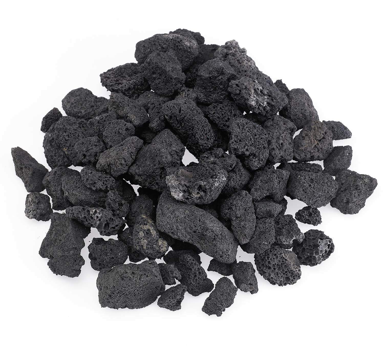 Lava rocks, dark black, medium-sized pieces piled for fire features.