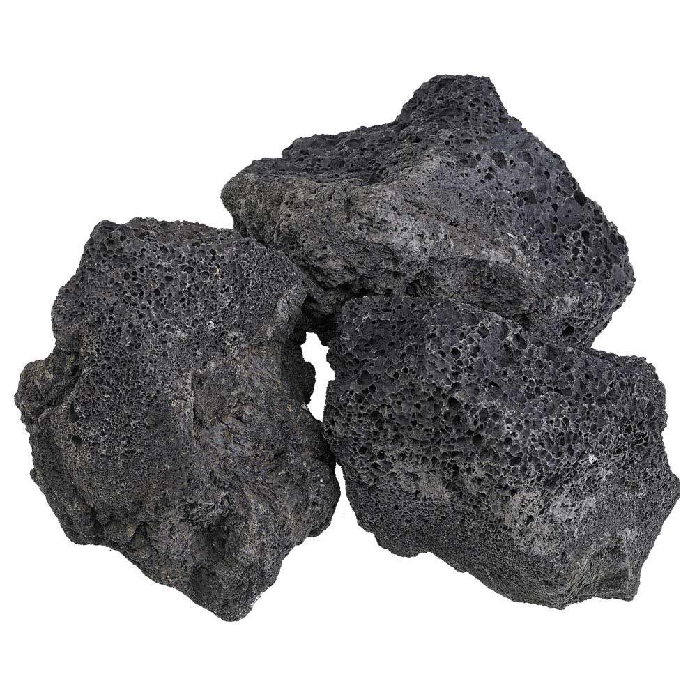 Black lava rock pieces with porous, bubbly texture, irregular chunks for firepits