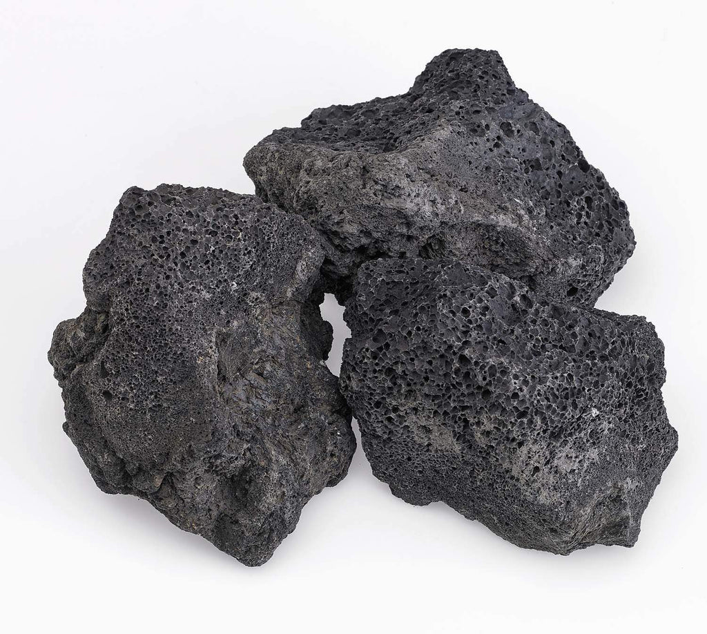 Black lava rocks, 4–6 inch pieces, rough porous texture, set of stones