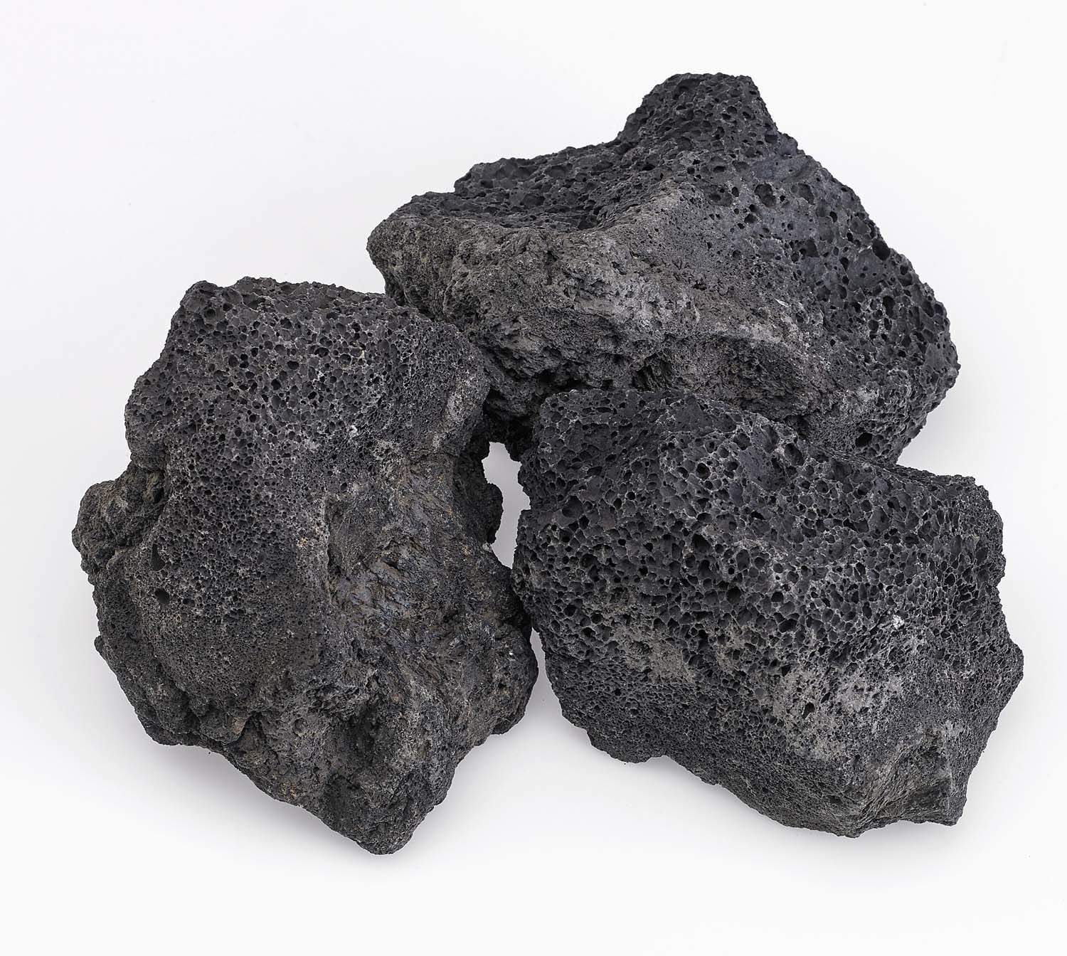 Black lava rocks, 4–6 inch pieces, rough porous texture, set of stones