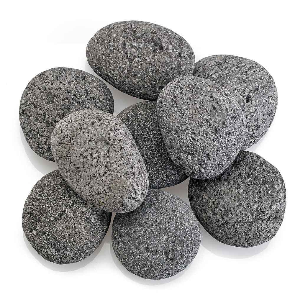 Gray lava stone pieces, smooth rounded 2–4 in size, for fire pit use