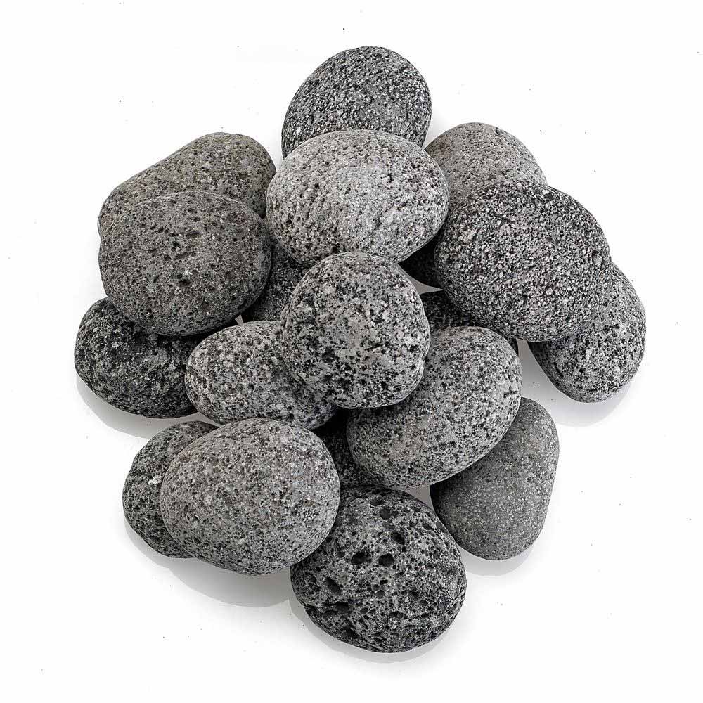 Gray lava stones, medium 1–2 inch pebbles with porous rock texture