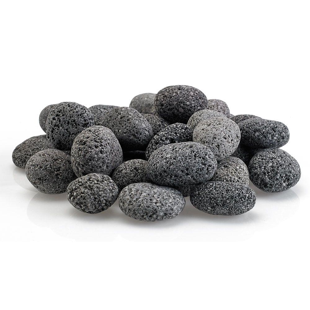 Gray lava stones pile of rounded rocks