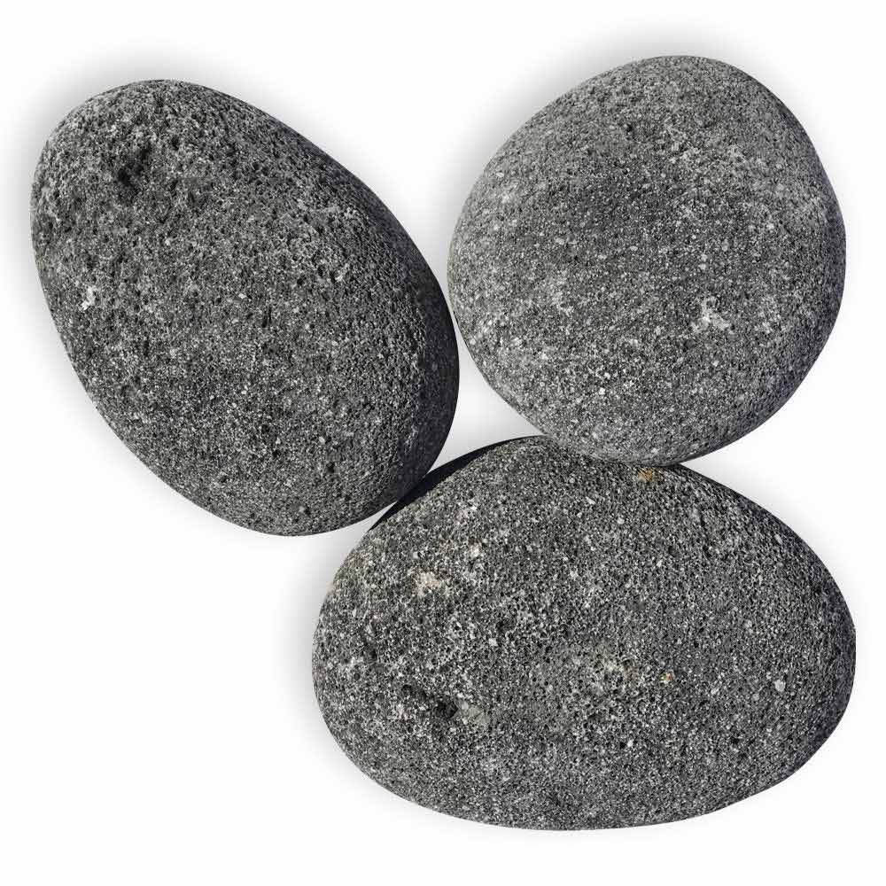 Gray speckled lava stones, large rounded pieces for fire pit, stacked arrangement