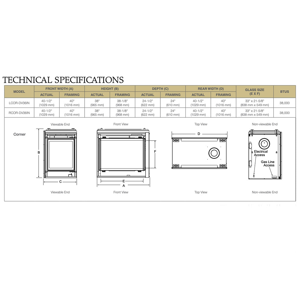 Majestic 36-Inch Direct Vent Multi-Sided Right Corner Gas Fireplace with IntelliFire Ignition