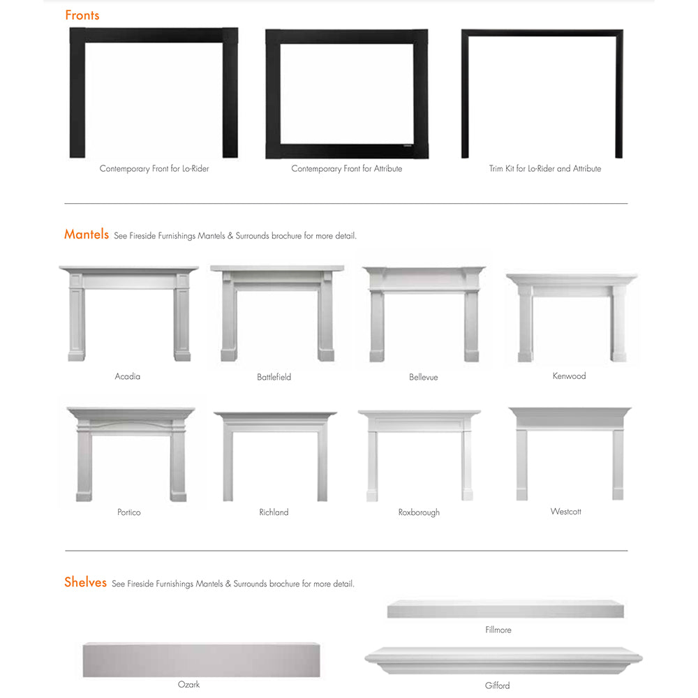 Vent-free gas fireplace insert front and mantel style comparison chart