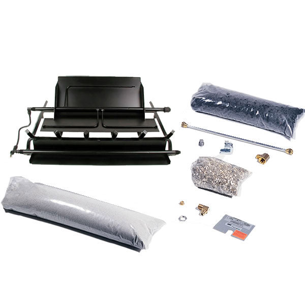 Multi-burner grate kit with black burner box, grates, and hardware