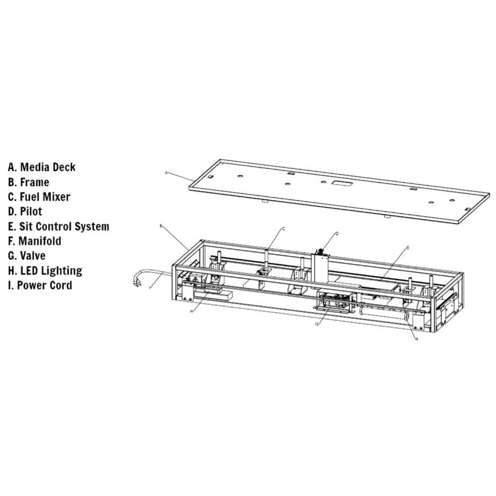 Drop-in burner system cutaway diagram with labeled parts and internal manifold
