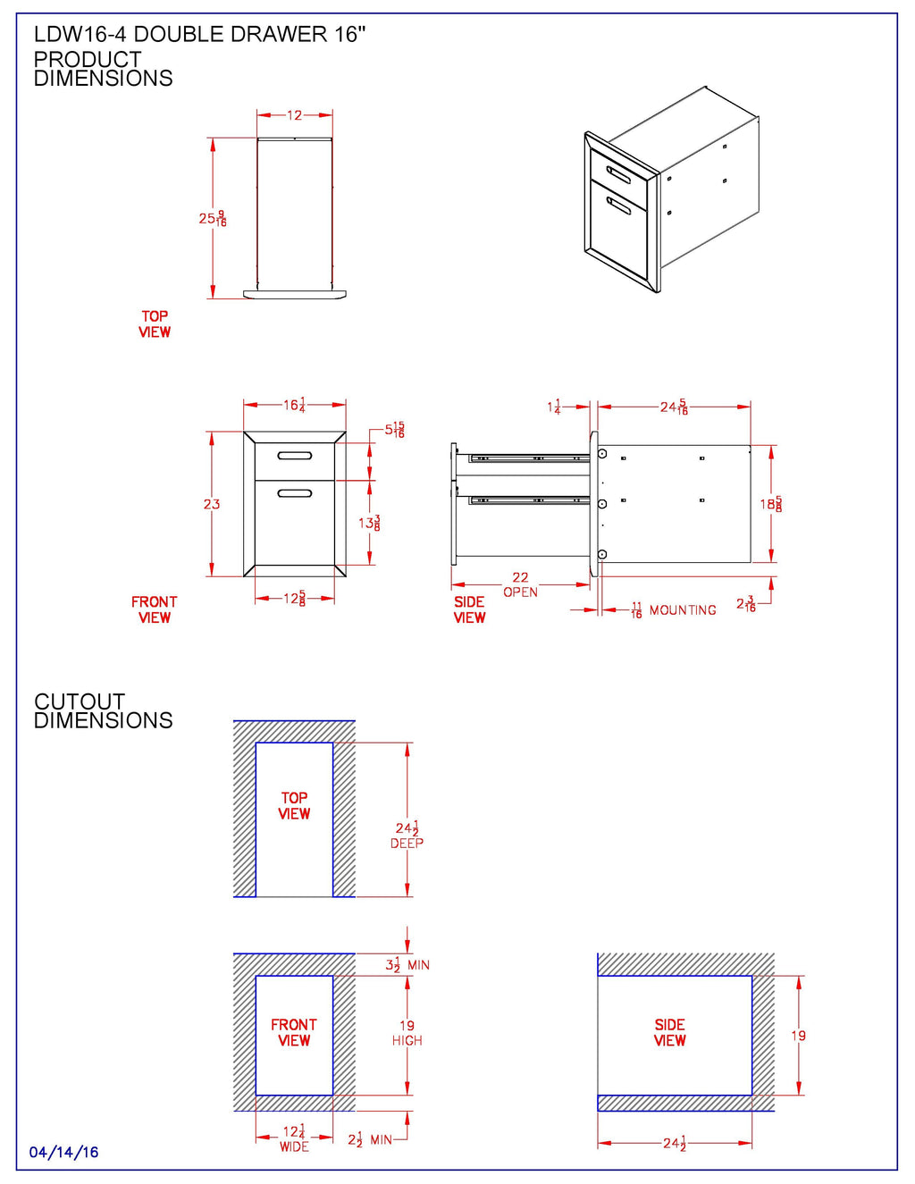 Lynx Ventana Double Drawer, 16.34375x23-Inch