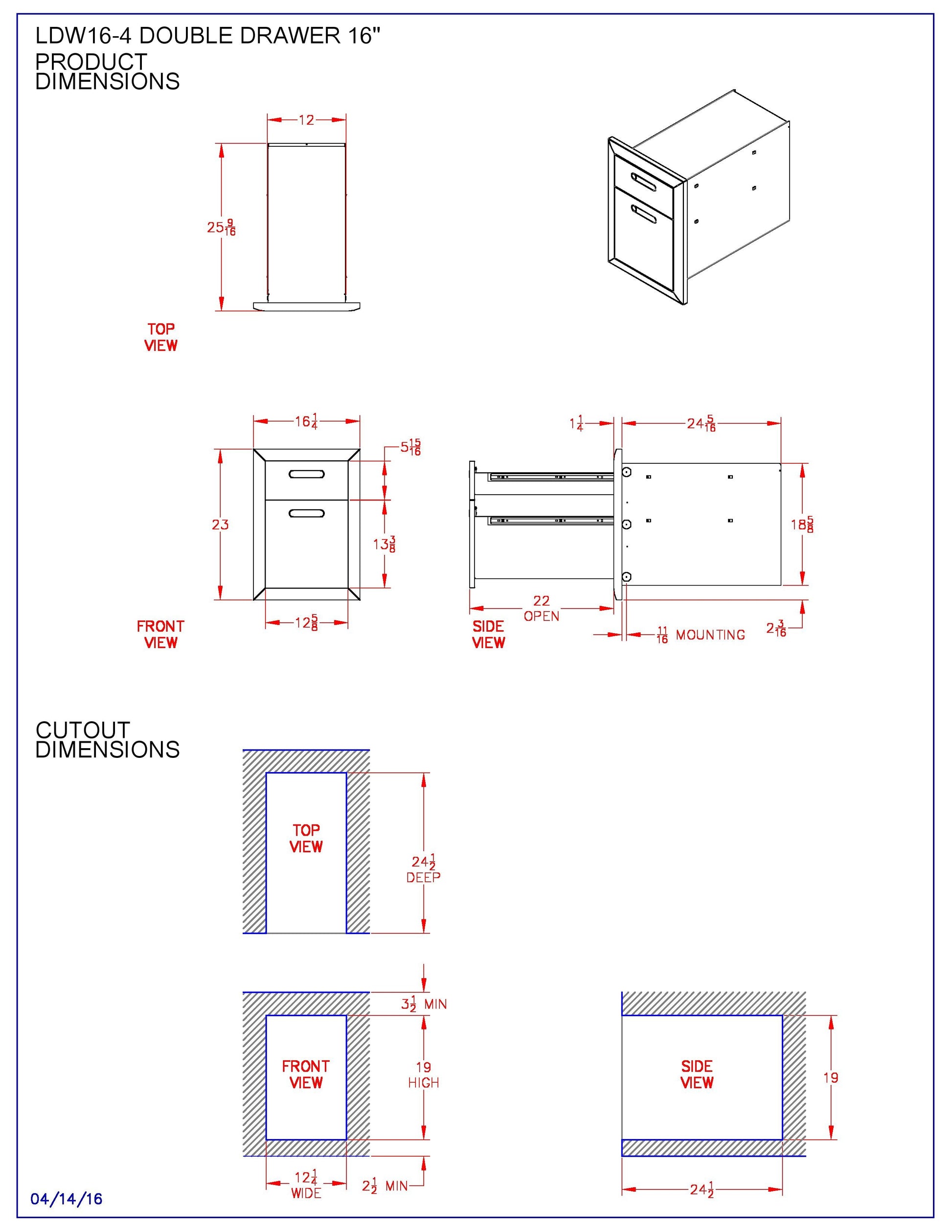 Lynx Ventana Double Drawer, 16.34375x23-Inch
