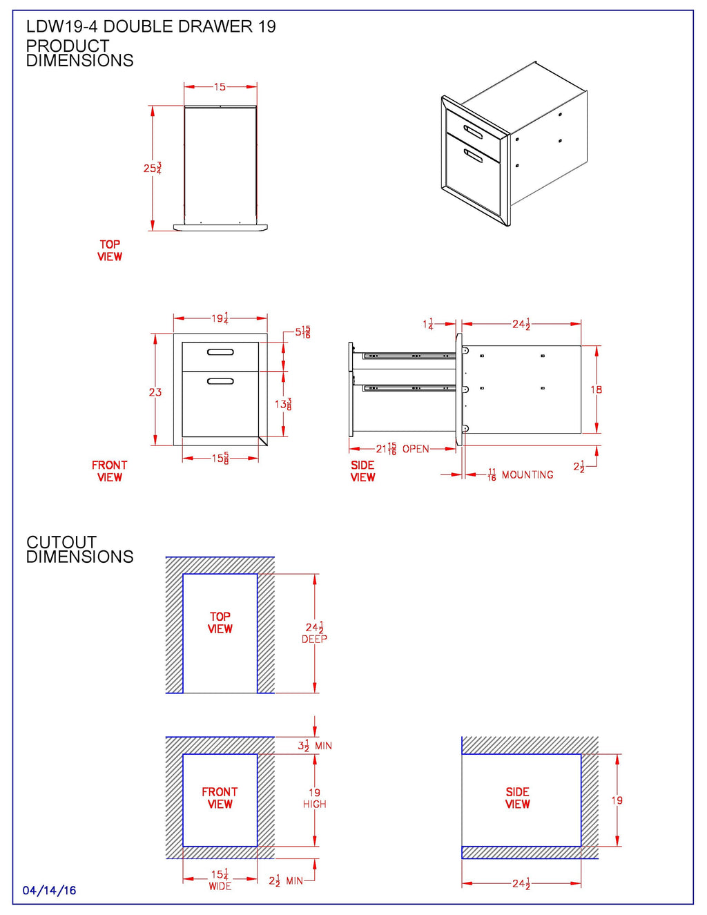 Lynx Ventana Double Drawer, 19.25x23-Inch