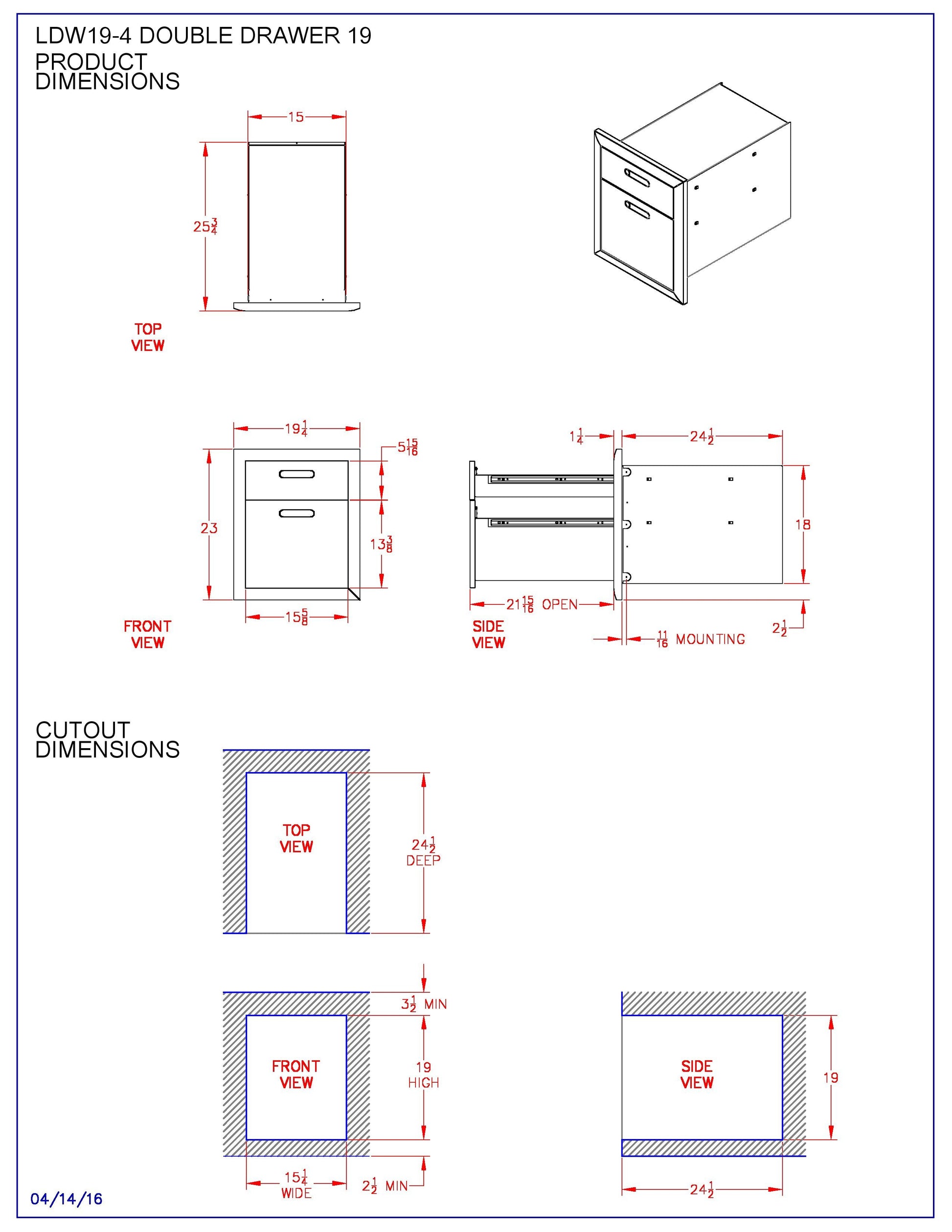 Lynx Ventana Double Drawer, 19.25x23-Inch