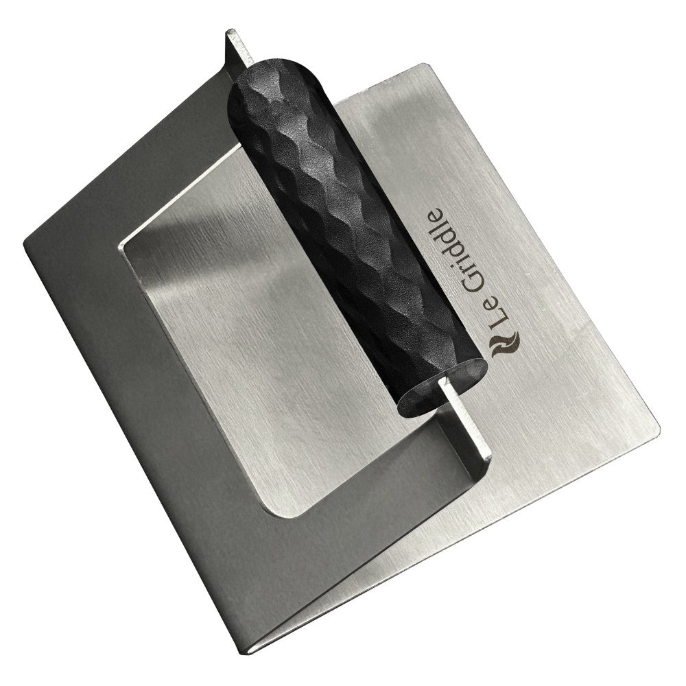 Le Griddle 6-inch square stainless burger press with diamond-textured handle