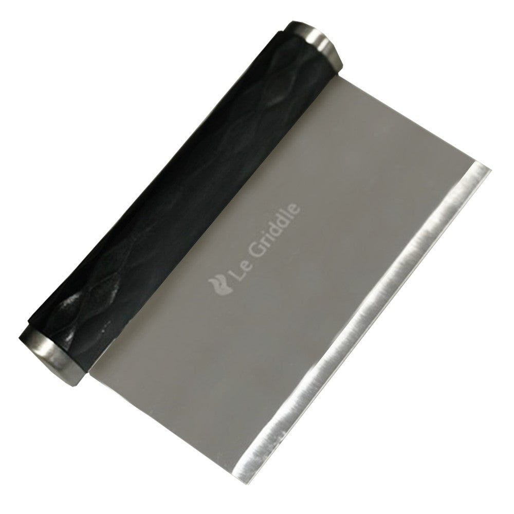 Le Griddle bench scraper with black handle and stainless steel blade