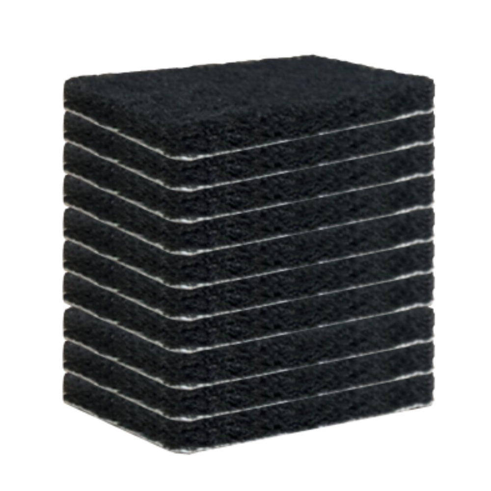 Stack of black rectangular scour pads for Le Griddle, heavy-duty cleaning pads