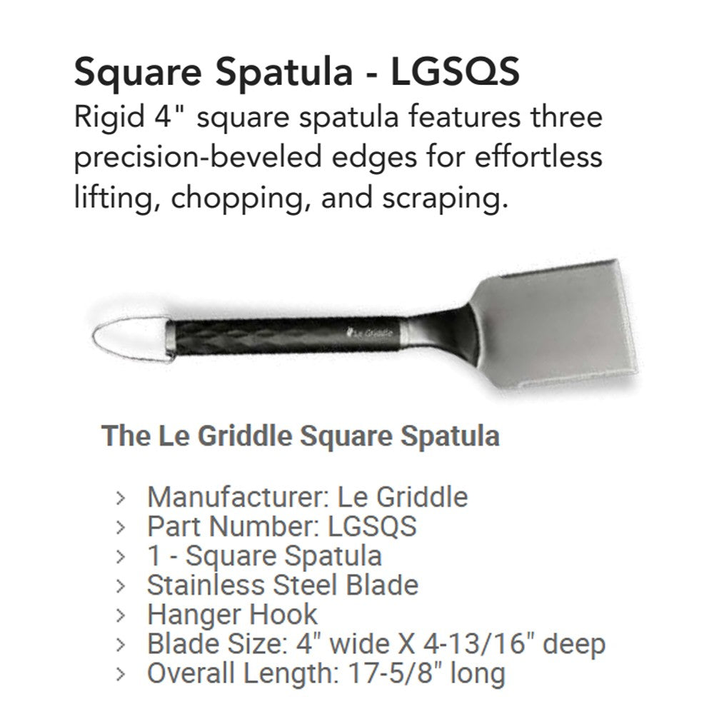 Square spatula with 4-inch wide stainless steel blade and loop hanging hook