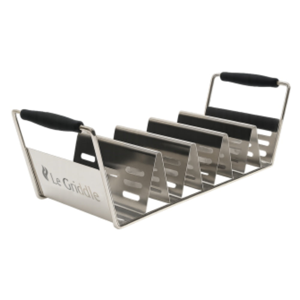 Stainless steel taco warming rack set of 2 with black heat-resistant carrying handles