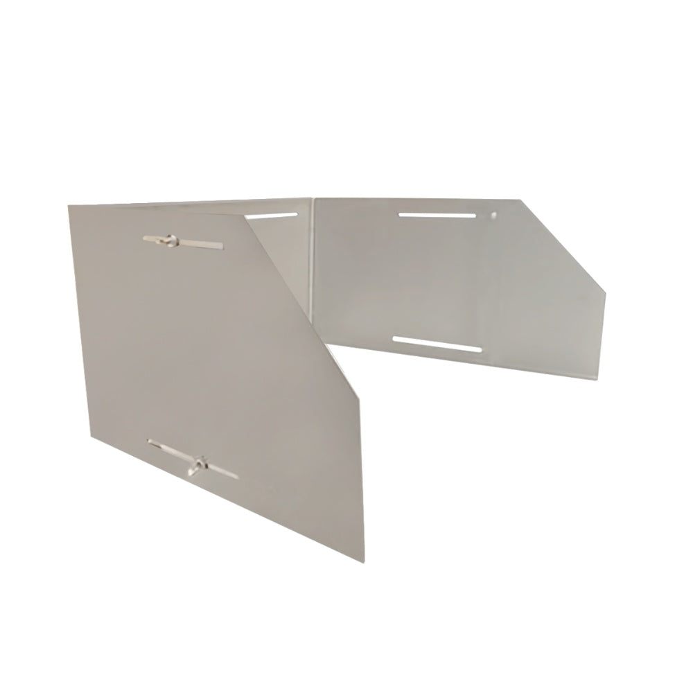 Universal wind guard for griddle, three-panel metal shield with mounting tabs