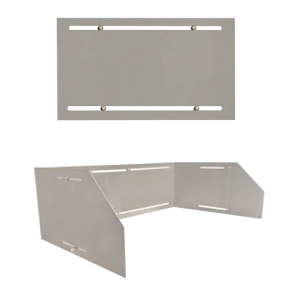 Universal wind guard panel with mounting holes, gray metal, rectangular design