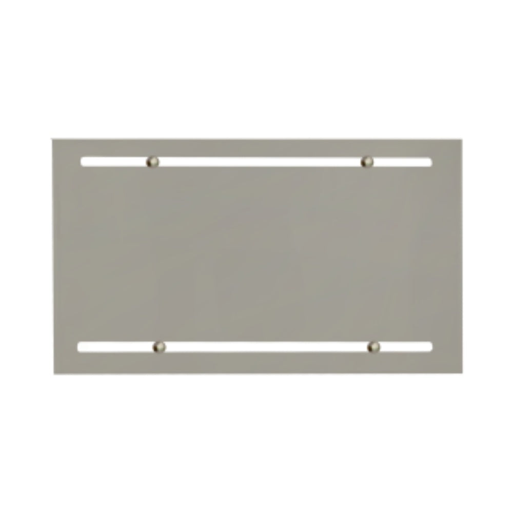 Gray metal wind guard panel with mounting bars and corner fasteners