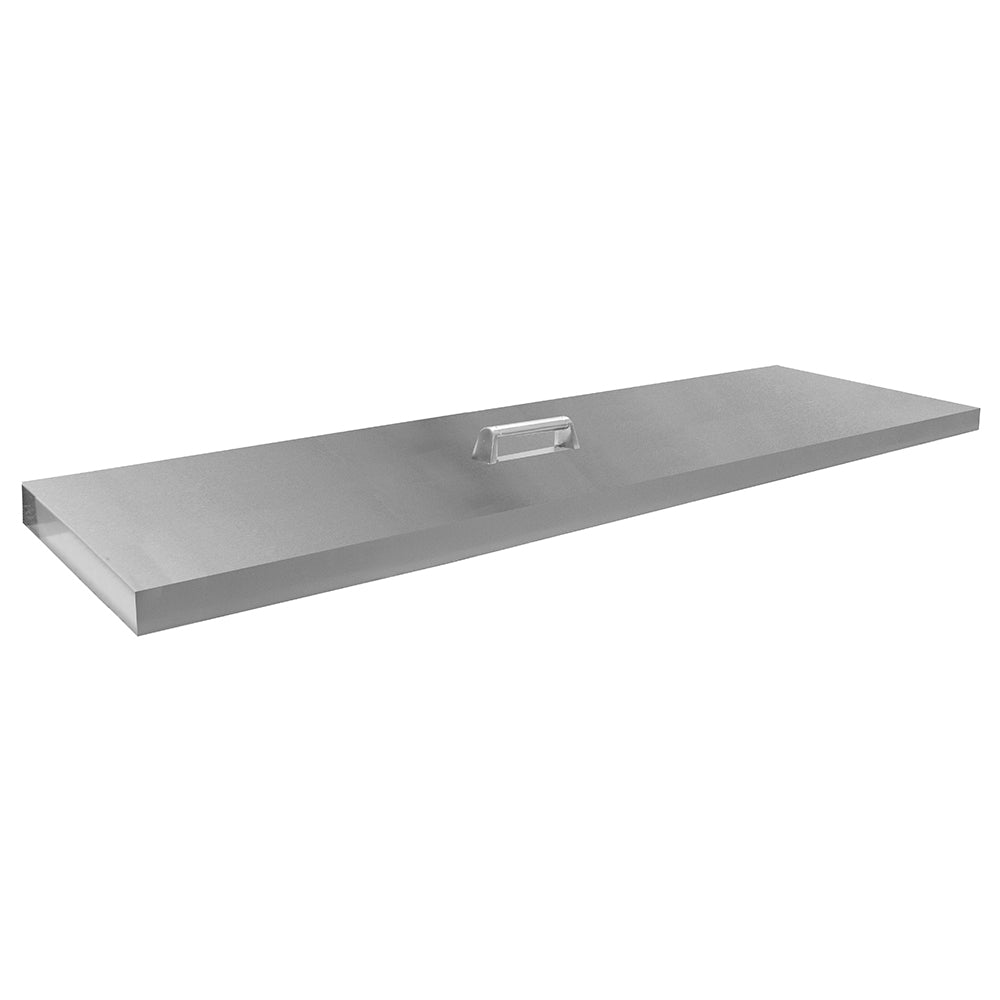 Linear stainless steel burner cover, brushed finish, with central mounting slot